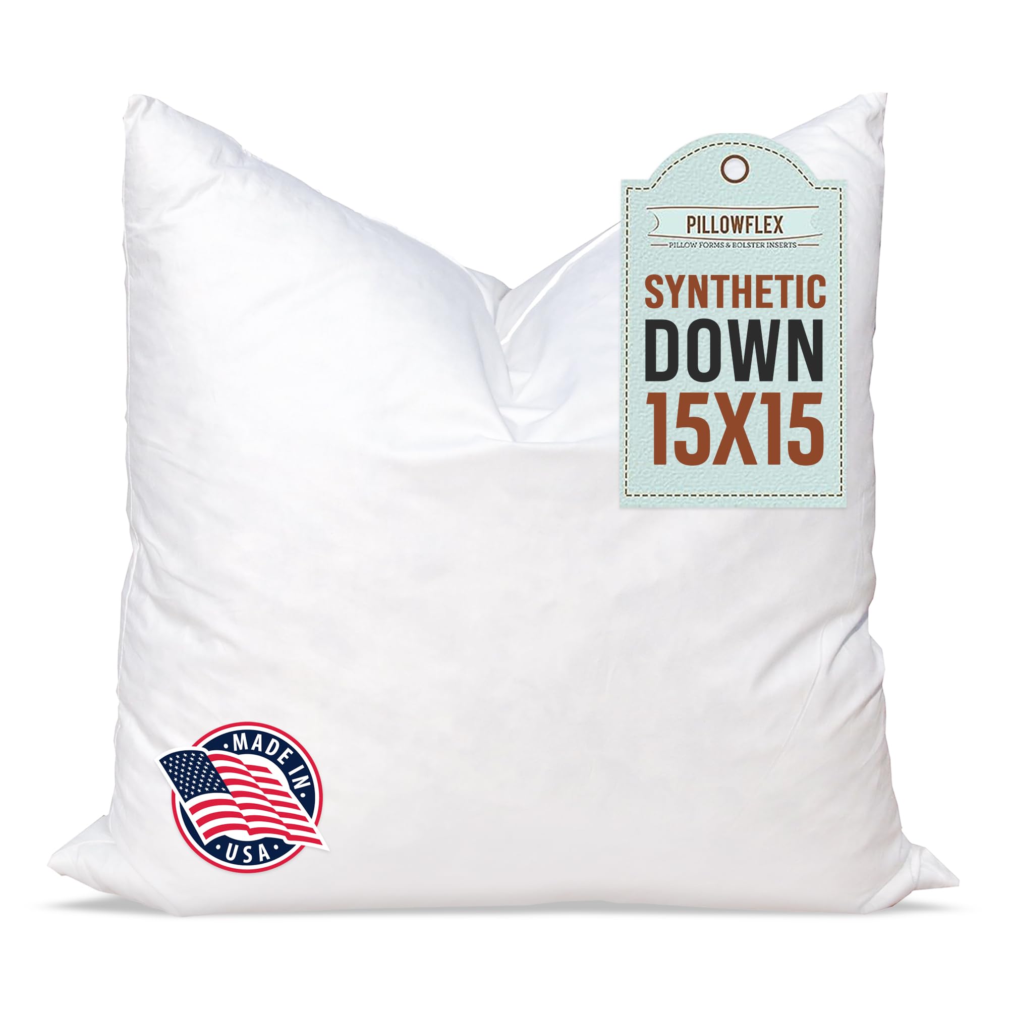Photo 1 of Pillowflex Synthetic Down Pillow Insert - 15x15 Down Alternative, Ultra Soft Throw Pillow, Small Couch Sham Bed Sleeping Pillow - 1 Decorative Accent Form1056578329
