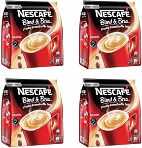 4 Pack Nescafe Original 3 in 1 Blend & Brew Instant Coffee Imported from Nestle Malaysia (4 x 28 Sticks)