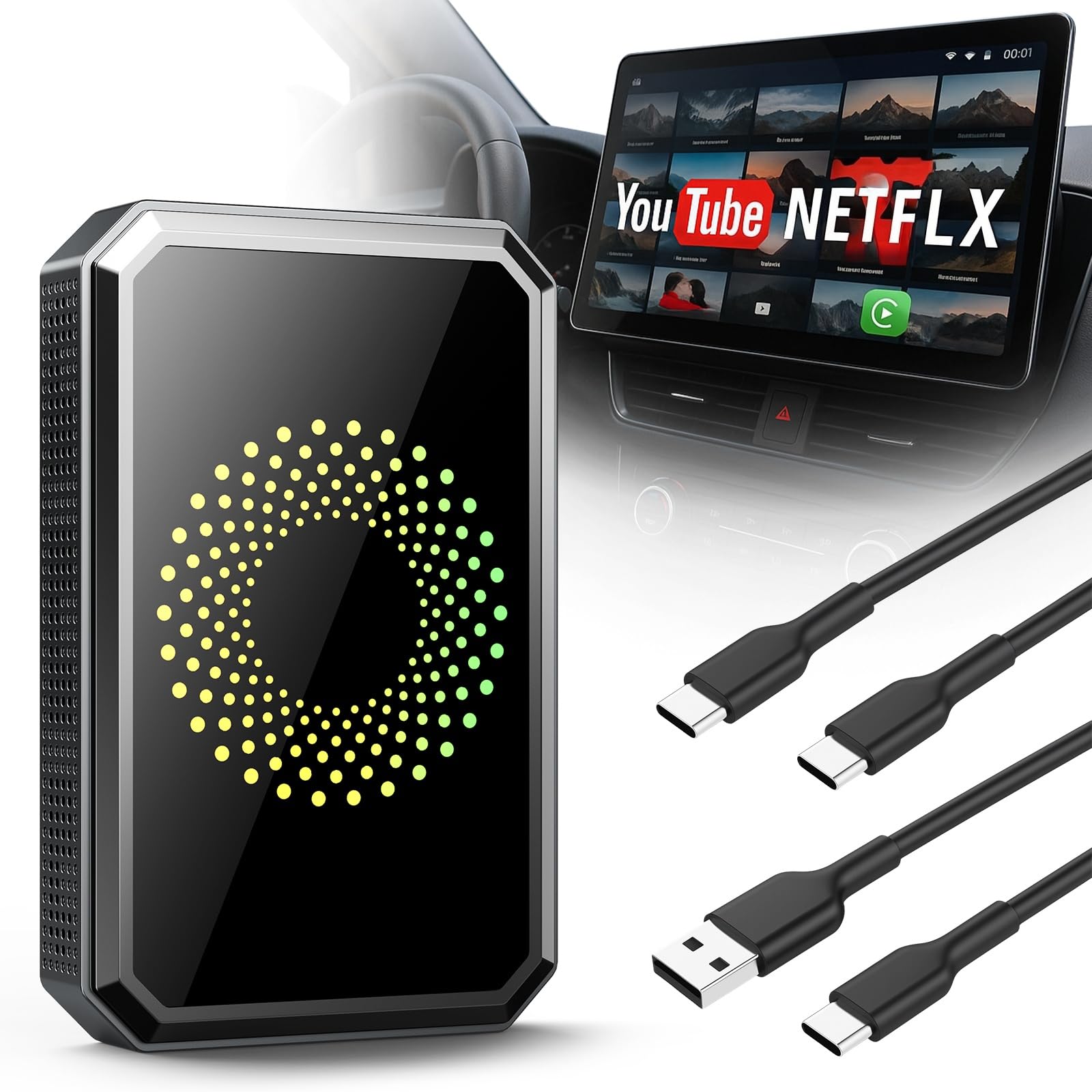 Photo 1 of Volam 3-in-1 Wireless CarPlay Adapter Magic AI Video Box for iPhone with Net-Flix YouTube Plug and Play for Factory OEM Wired Car Play Cars & iOS 10+