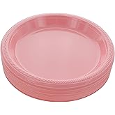 Amcrate Disposable Plastic Plates Pink, 10.4 Inches Plastic Dinner Plates, Strong and Sturdy Disposable Plates for Party, Dinner, Holiday, Picnic, or Travel Party Plates, Pack of 50