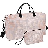 Aflyko Rose Gold Leopard Print Travel Duffel Sport Tote Gym Weekender Overnight Carry On Fitness Dance Go-To Daily Bag