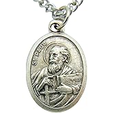 Westman Works Men's Patron Saint Medal 3/4 Inch Long with Stainless Steel Chain, Stainless Steel