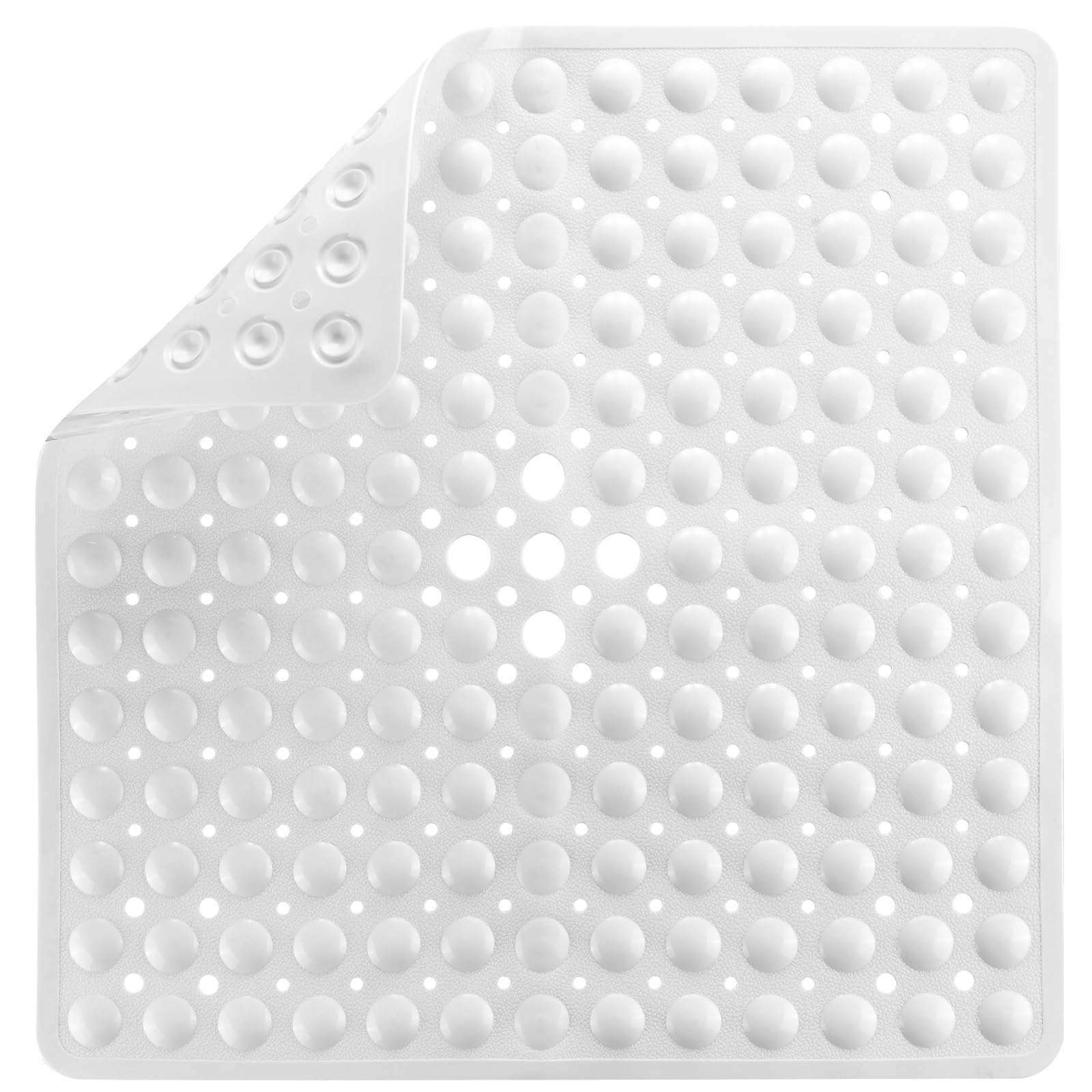 Pinzz Square Shower Mats Non Slip Anti Mould Bath Mats for Inside Bath Shower with Suction Cup Safety Bathroom Mat Machine Washable Shower Mat with Drain Holes,53x53CM(White)