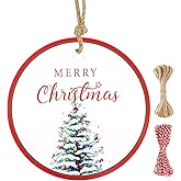 G2PLUS 100Pcs Christmas Tags for Gift, 2'' Round Merry Christmas Tree Paper Gift Tags with String for DIY Crafts, Prensent Wrapping, Xmas Holiday Party Favors