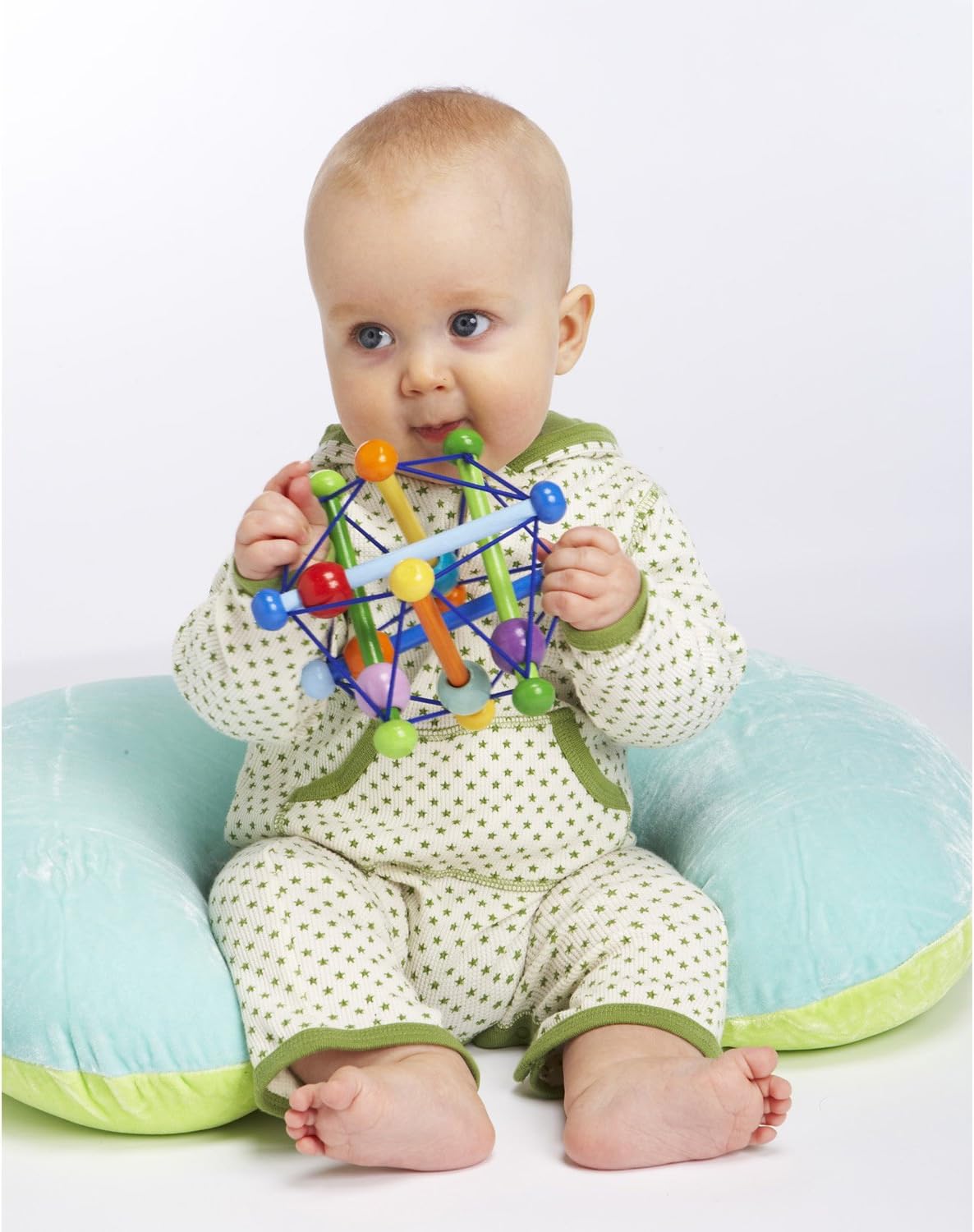 manhattan toy skwish color burst rattle and teether grasping activity toy