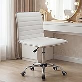 Furmax Vanity Office Desk Chair with Wheels, Armless Small Cute Leather Makeup Computer Task Chair Adjustable Height 360° Swivel (White)