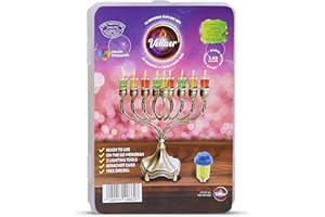 SHALHEVET LIGHT Vehaer 44 Prefilled Color Cups, 1.45 Burn Time, Hanukkah, Chanukah Oil, Ready to Use, Fits Most Menorah, Fits Candle Menorahs (Color Liquid Oil Small)