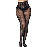 XIUSEMY Fishnet Stockings for Women Sexy Tights Lace Pantyhose Patterned Leggings Black Plus Size