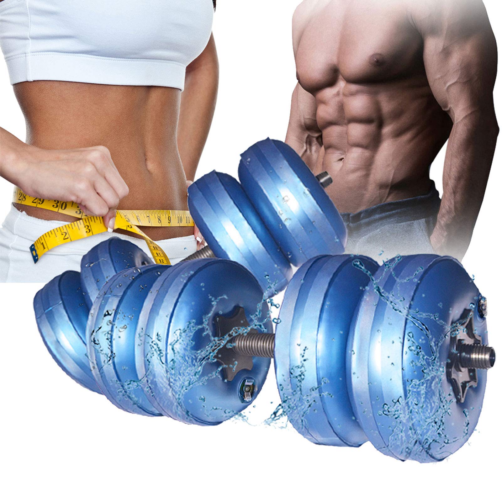 DEIRIS Water Filled Dumbbell Sets, Adjustable Weights 16~20kg, PVC Portable Foldable, For Home And Gym Fitness Exercise Workout Training, Hand Arm Training (Blue)