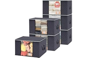 Extra Large Clothes Storage Bags, 𝟗𝟎𝐋 6Pack Foldable Closet Organizers and Storage Bins with Sturdy Zipper, Thick Fabric C