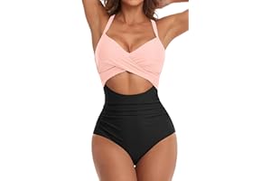 Eomenie Women's One Piece Swimsuits Tummy Control Cutout High Waisted Bathing Suit Wrap Tie Back 1 Piece Swimsuit