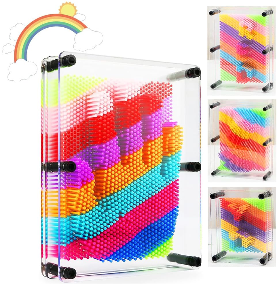 3D Pin Art Impression Toy - Colorful 4.9in x 3.7in 3D Pin Sculpture for Adults & Children - Home Office Decoration