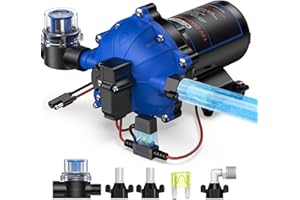 CrestWave 12V RV Water Pump, 7GPM 70PSI, 5-Chamber Diaphragm Pump with Overcurrent Protectors, Self-Priming Water Pressure Pu