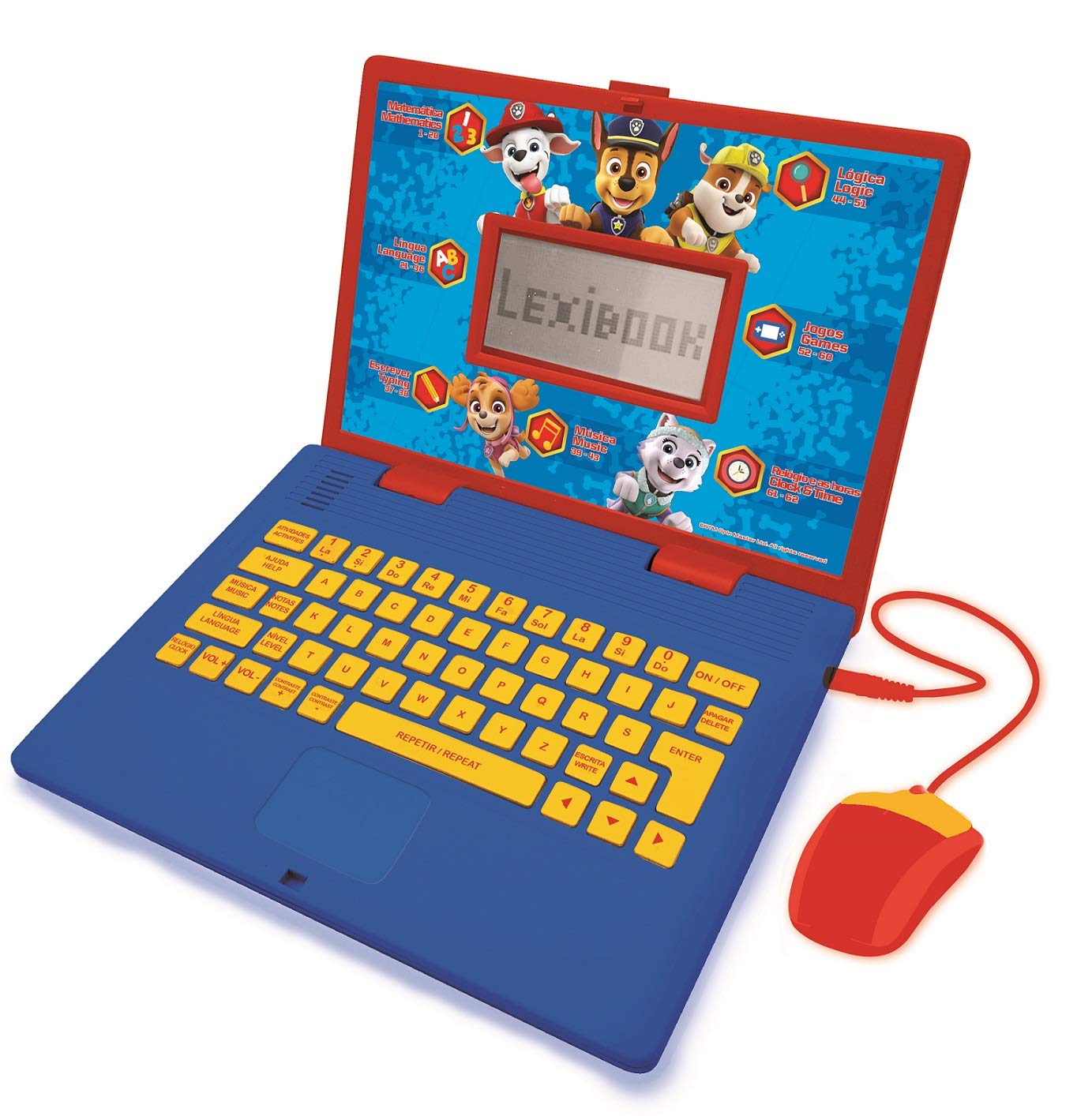LEXIBOOK JC598PAi4 Paw Patrol-Educational and Bilingual Laptop Portuguese/English-Toy for Child Kid (Boys & Girls) 124 Activities, Learn Play Games and Music with Chase Marshall-Red/Blue