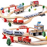 Electric Toddler Wooden Train Set Toy, 88 PCS Train Track Toys for 3 4 5 Years Old Kids, Great Christ Gift for Kids, Boys and