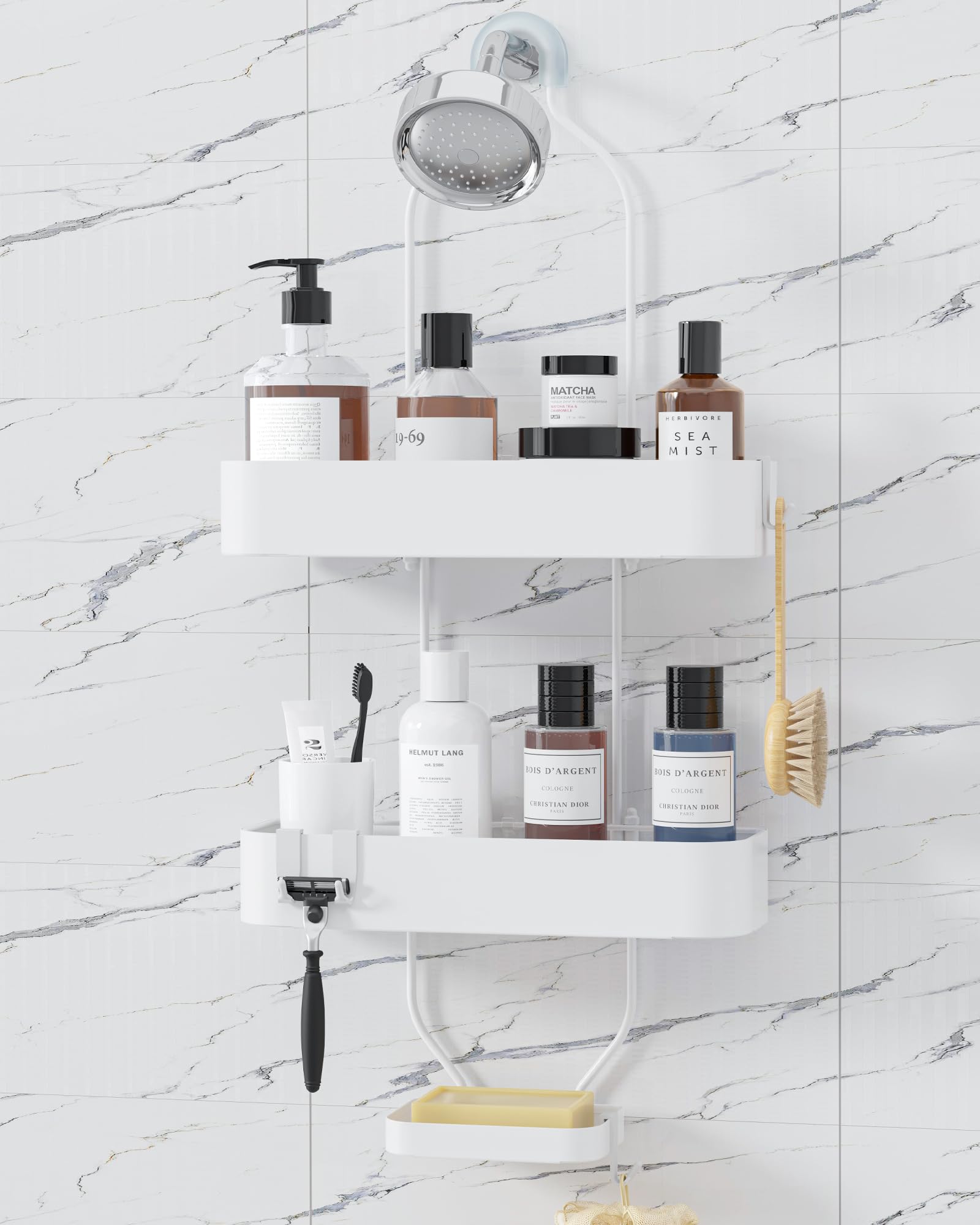 Photo 1 of Kitsure Shower Caddy Hanging - No-Drill Bathroom Organizers and Storage, Wobble-Free Bathroom Shelves with Adhesive Tapes, Rust-Proof Shower Storage for Toiletries, White, 25.0" H
