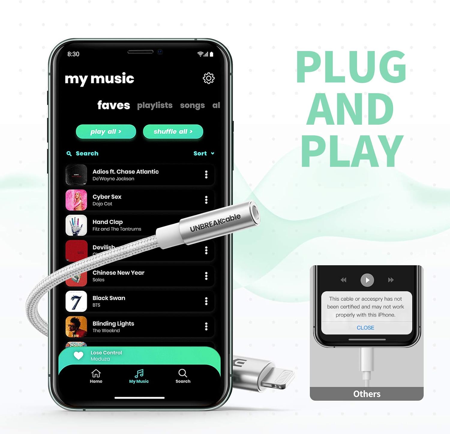 UNBREAKcable Headphones Adapter for iPhone MFi Certified Lightning to 3.5mm Jack Converter with Apple Original Chip Compatible for iPhone 14/13/12/11/Pro/SE/Xs MAX/XR/X/8/iPad/iPod - Image 5
