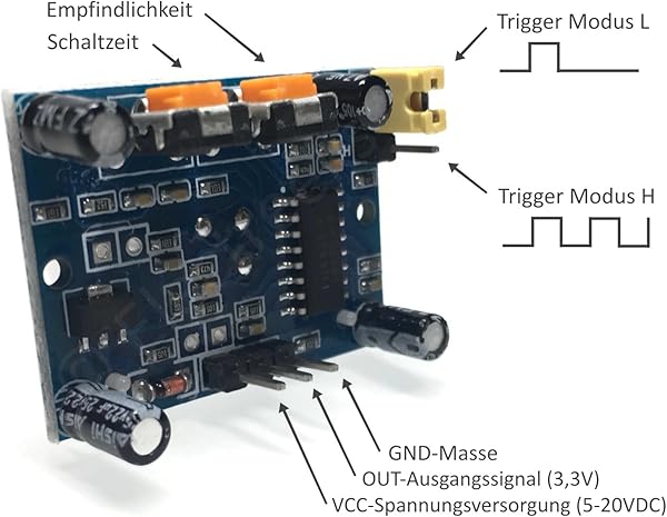 Electreeks PIR Sensor 4 sensibel einstellbare PIR Bewegungsmelder infrarot HC SR501 12V 45V 20V DC Original fr Arduino Raspberry Pi Set 4 Stck