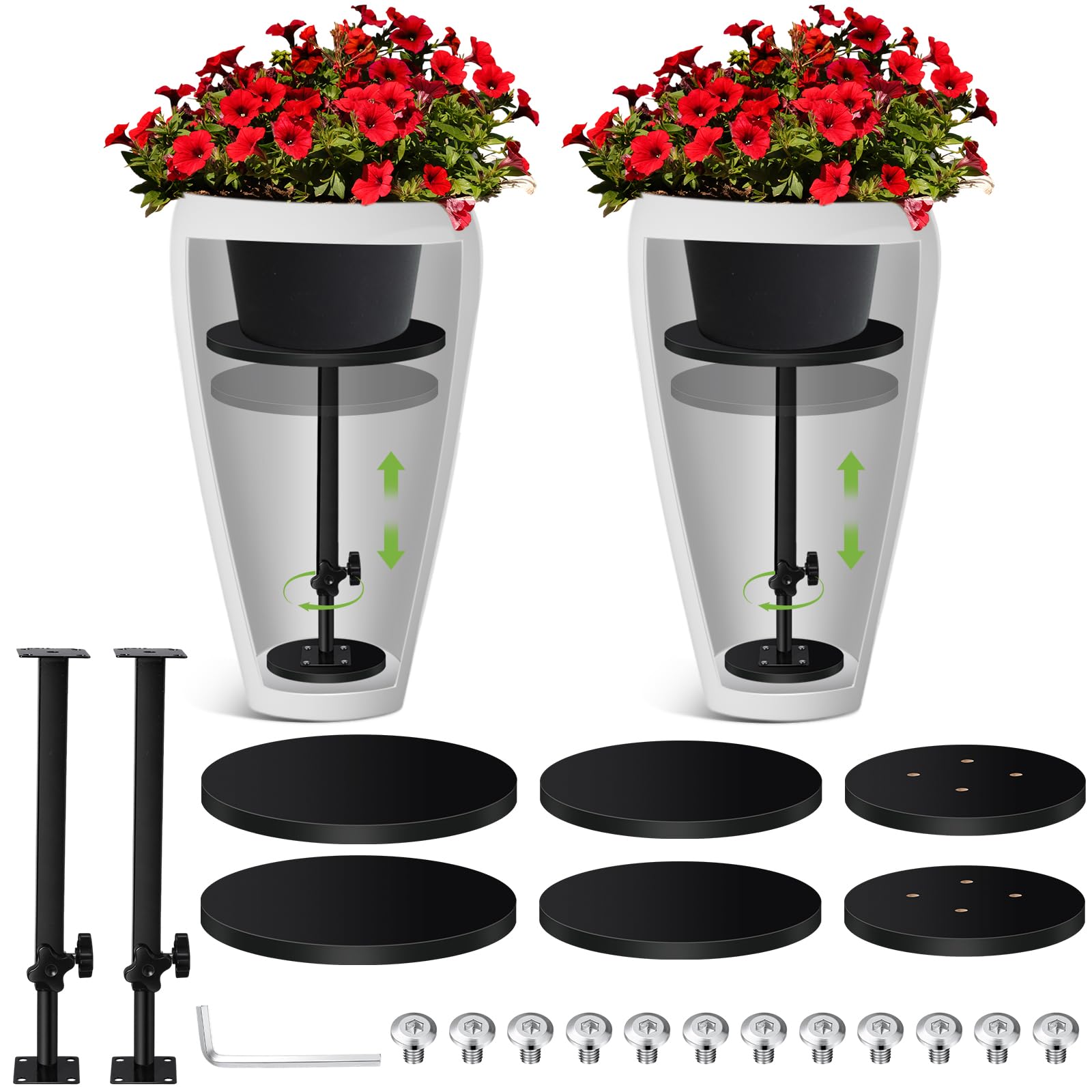 Photo 1 of RimCereal 2 Pack Adjustable Height Planter Inserts for Large Pots, Iron Rise Plant Fillers Risers, Metal Planter Lift Insert for Square Round Taper Pots(6" 8" 10" Base or Top)(12-22'')