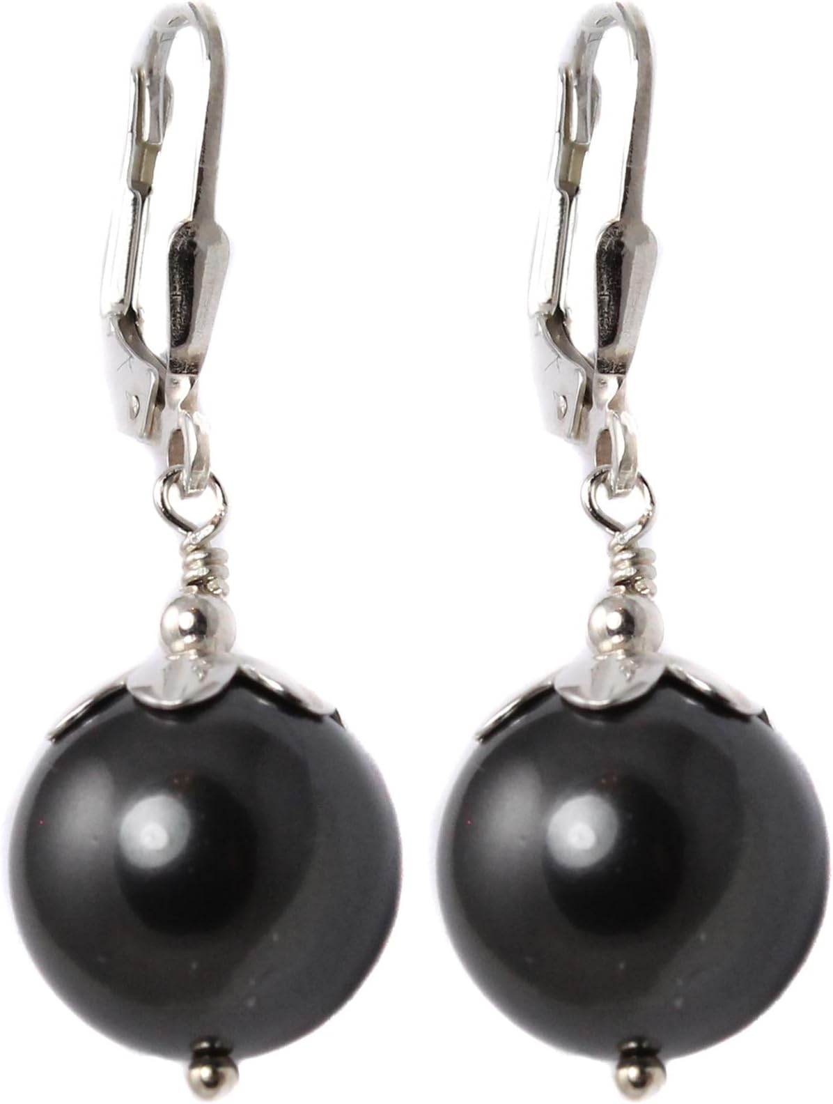 Black Moon® Sterling Silver Large Black Pearl Lever Back Earrings