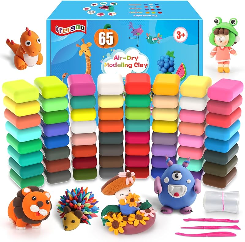 iFergoo Air Dry Clay 65 Colors Modelling Clay Kids Safe Non Toxic