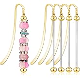 4 Pcs Metal Bookmarks, Beadable Bookmarks, DIY Metal Blank Beaded Bar, Modern Bead Craft Jewelry Pendant Charm Gift for Book Lovers Student Teacher Office Supplies (Gold)