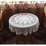 Hetao100% Cotton Handmade Crochet Round Tablecloth Doilies Lace Table Covers,White, 35 Inch