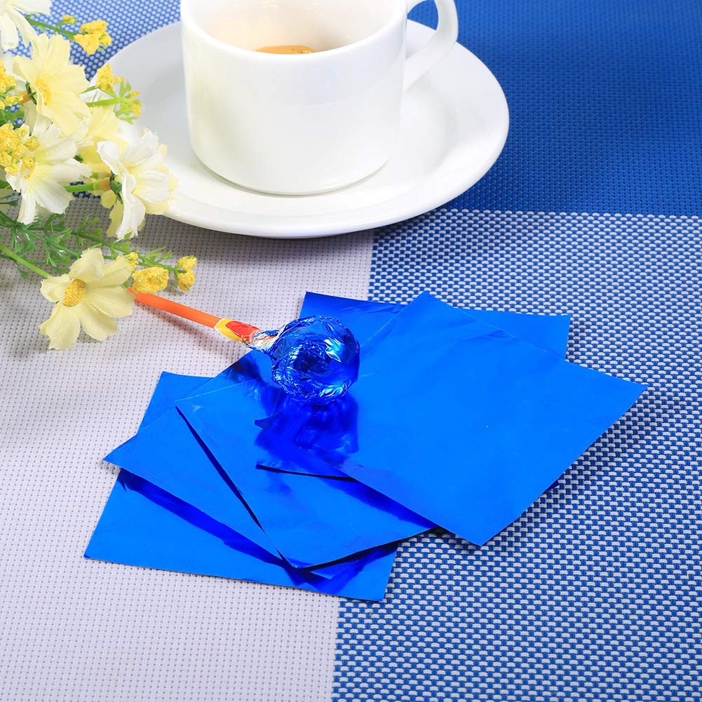 Durable 100Pcs/Lot Square Foil Wrappers, Candy Foil Sheets, Nontoxic for Sweets Chocolate Dessert Confections (Blue)