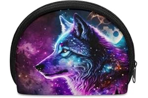 ZOUTAIRONG Galaxy Wolf Coin Purse for Boys Wallet Teen Girls Change Storage Bag Mini Pouch Key Holder Clutch Case for Cards Cash Keys Storage Bag Moon Night Purple Star