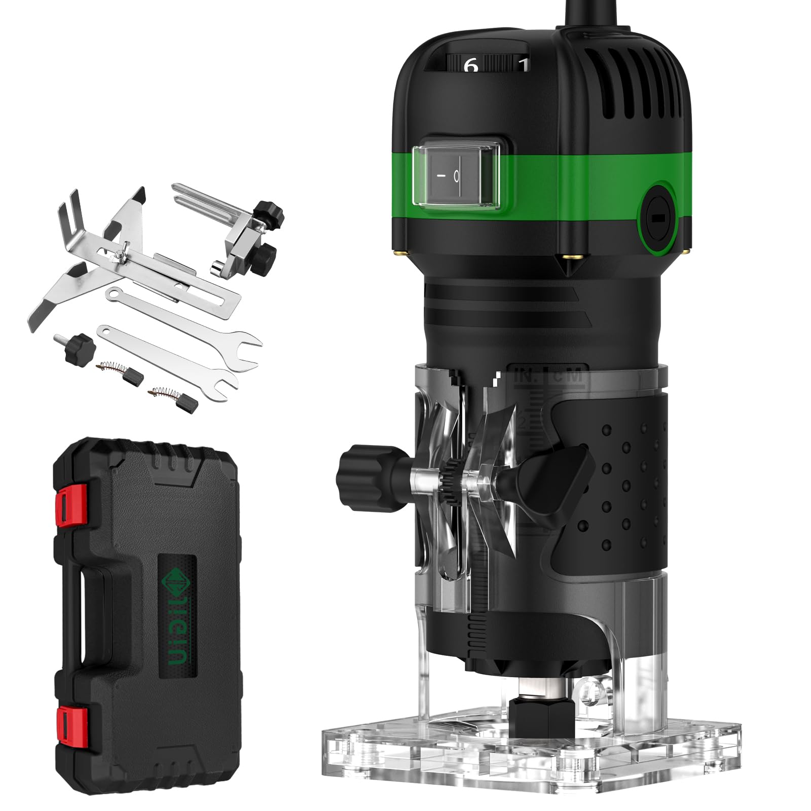 JiGiU Wood Trimmer, 1/4" 6.35mm Compact Router Tool Electric Wood Hand Trimmer Laminator 800W 28000R/Min Hand Held Woodwork Routers Router Joiners Tool with 6 Variable Speed for DIY Woodworking