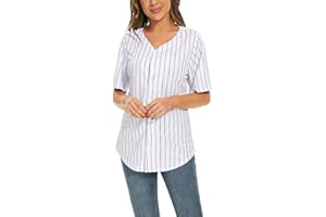 BAICAIYU Women's Baseball Jerseys Blank Button Down V-Neck Softball Team Uniform Fashion Simple Wide Stripe Short Sleeve