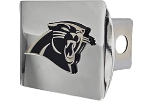 Carolina Panthers Chrome Hitch Cover with 3D Black Team Logo by FANMATS - Unique Team Logo Metal Molded Design – Easy Installation on Truck, SUV, Car - Ideal Gift for Die Hard Panthers Football Fan