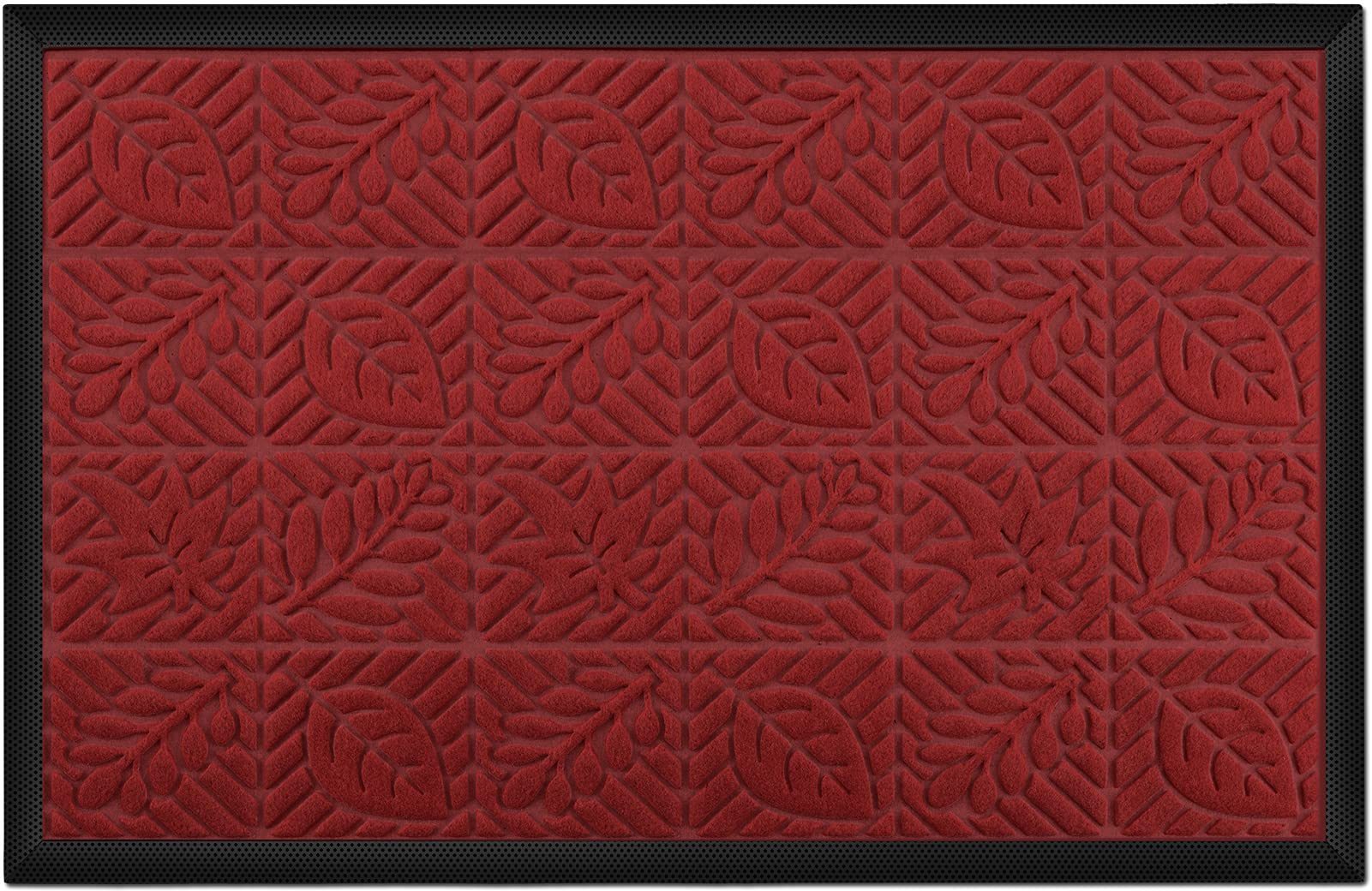 Dor Mibao Entrance Door Mat,60x90cm Durable Barrier Mat,Non Slip Backing and Low Profile Doormat for Indoor and Outdoor,Floor Mat Dirt Trapper,Absorbent Front Door Mat,Red Leaf