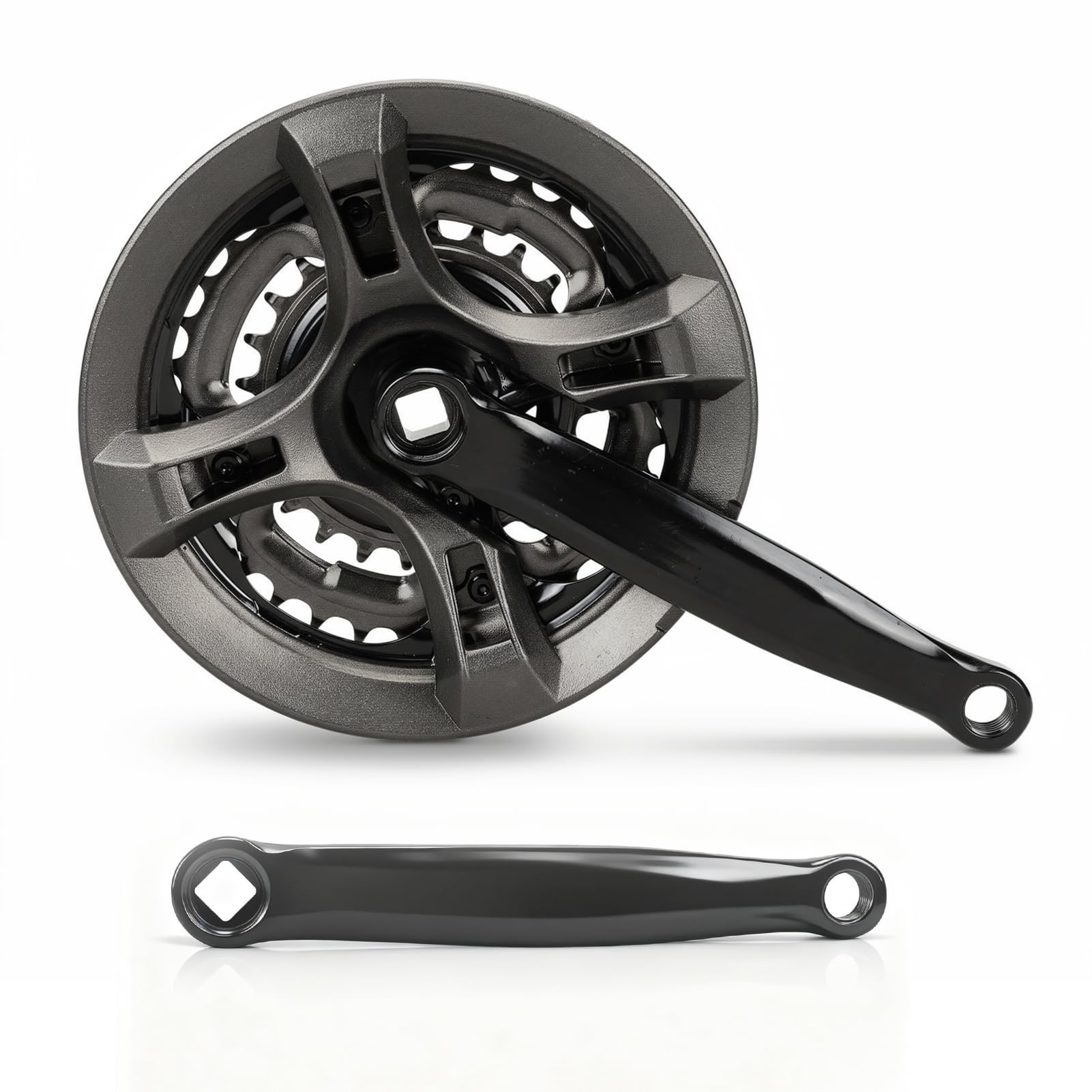 KIMISS Mountain Bike Crankset, MTB Square Tape Crankset with 170mm Arm, 8-speed Black Cranksets for Bikes, High-Carbon Steel 24-34-42T Speed Bicycle, without chainguard