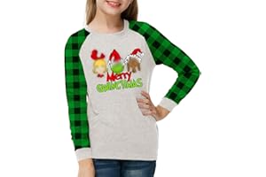 Remimi Girls Christmas Shirts Long Sleeve Cute Buffalo Plaid Graphic Tops 3-14 Years