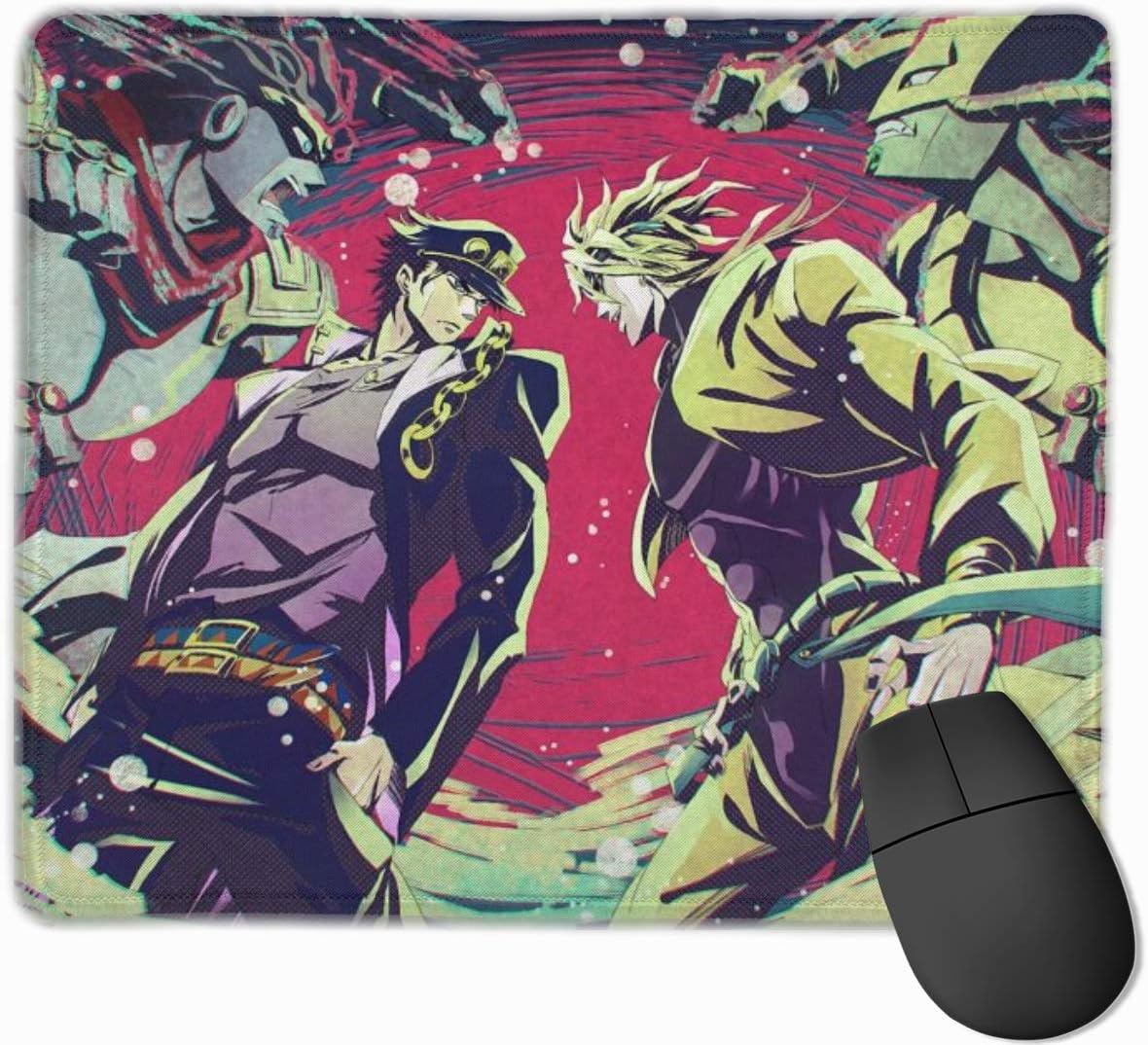 Plon7ucErt JoJo's Bizarre Adventure Computer Gaming Mouse Pad with Stitched Edges, Anime Mouse Pad, Non-Slip Rubber Office Mouse Pad(12.0x9.8In)