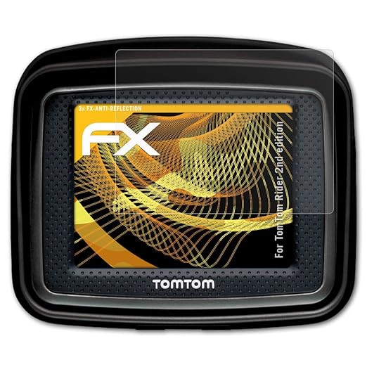 atFoliX Panzerfolie kompatibel mit Tomtom Rider 2nd Edition Schutzfolie, entspiegelnde und stoßdämpfende FX Folie (3X)