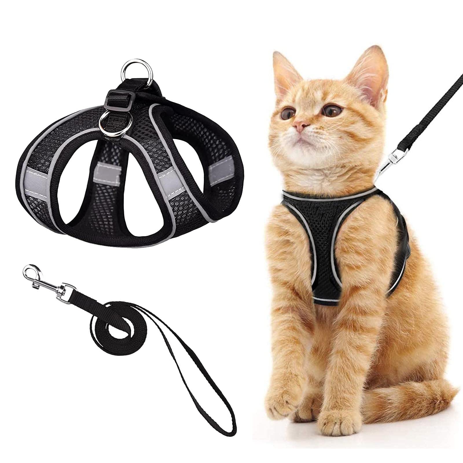 AWAVM Cat Harness and Leash for Walking Escape Proof, Adjustable Kitten Vest Harness Reflective Soft Mesh Puppy Harness for Outdoor, Comfort Fit, Easy to Control