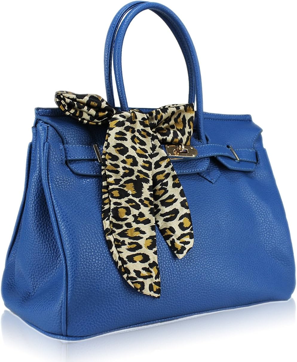 Womens Blue Designer Tote Scarf Handbag KCMODE Shoes