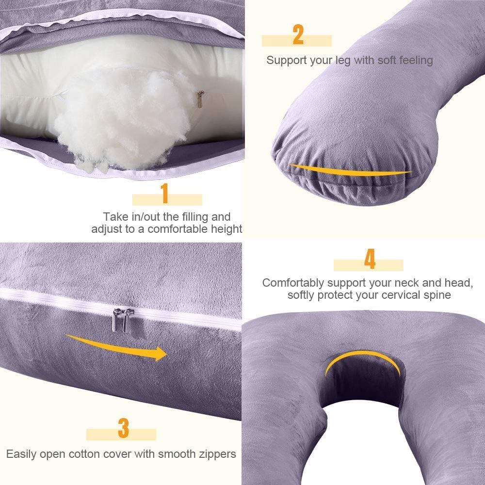 Pregnancy Pillow, U-Shaped 52" Full Body Maternity Pillow for Pregnancy Women Sleeping with Washable Velvet Outer Cover - Support for Back, Hips, Legs, Belly (Grey): Kitchen & Dining