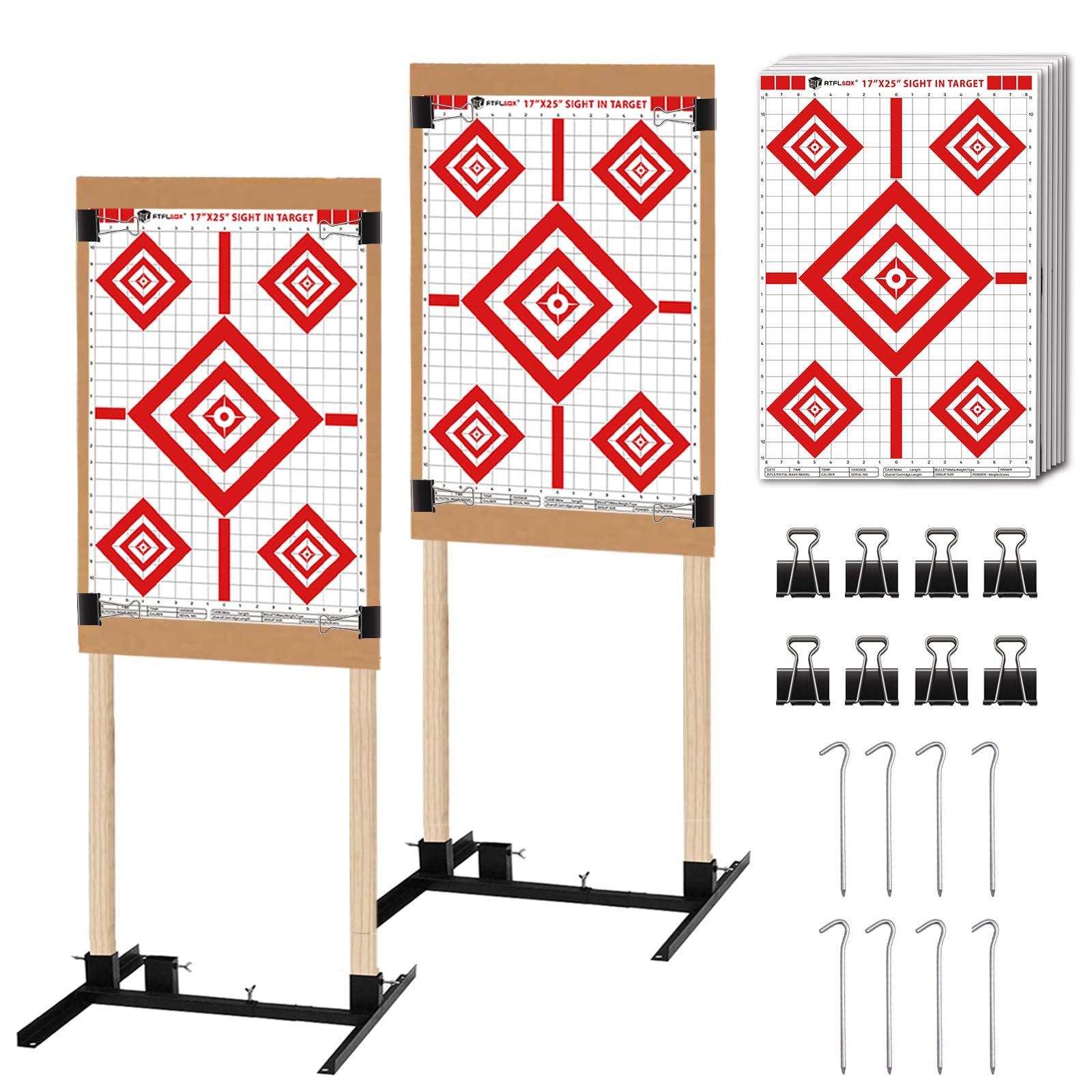 Photo 1 of Atflbox 2 Pack Shooting Target Stand with 10pcs 17x25 Inch Sight in Paper Targets, Durable Paper Target Holder with Stable Adjustable Base for Cardboard Silhouette, H Shape, USPSA/IPSC, IDPA Practice