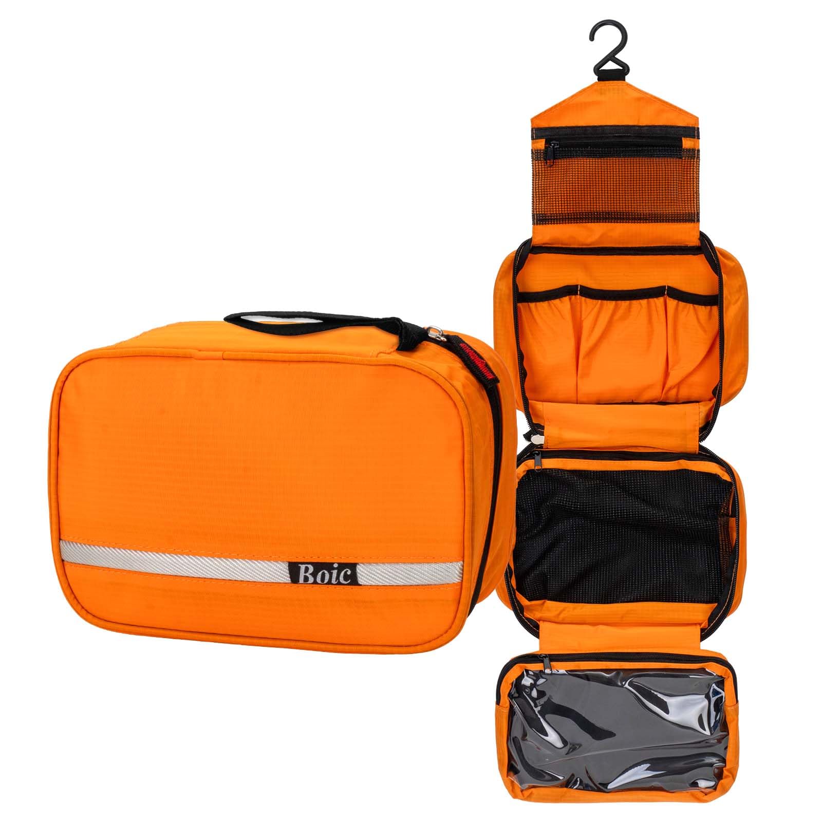 Boic Hanging Toiletry Bag, Travel Toiletry Bag for Women, Mens, Waterproof Folding Portable Travel WashBag Makeup Cosmetic Organizer for Women for Business Trip, Gym and Vacation (Orange)