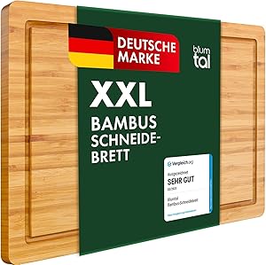 Blumtal Schneidebrett aus 100% Bambus - antiseptisches Holz-Brett mit Saftrille, Holz-Brettchen, 45x30x2cm