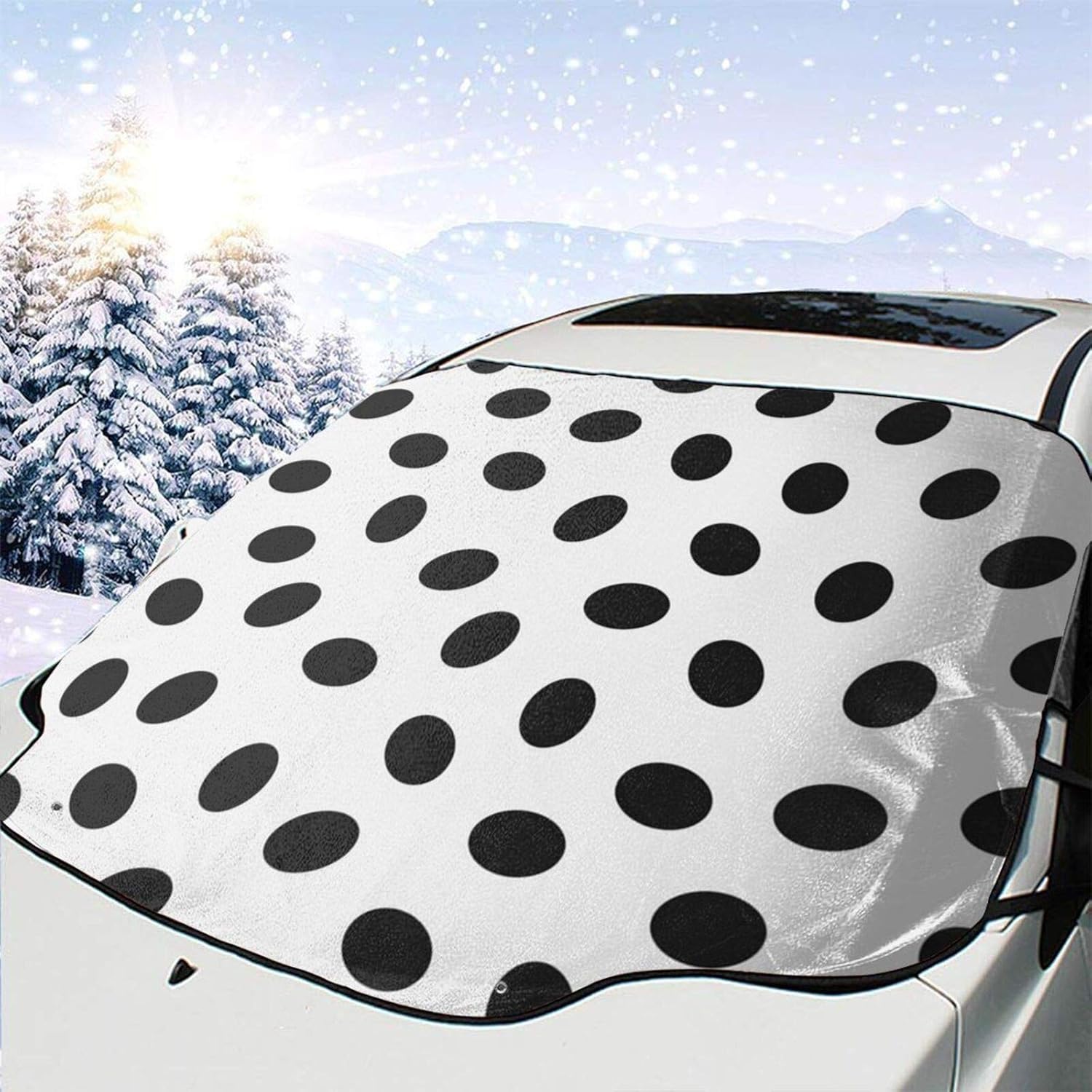 GHYGTY Car Windshield Snow Cover Polka Dots Black and White