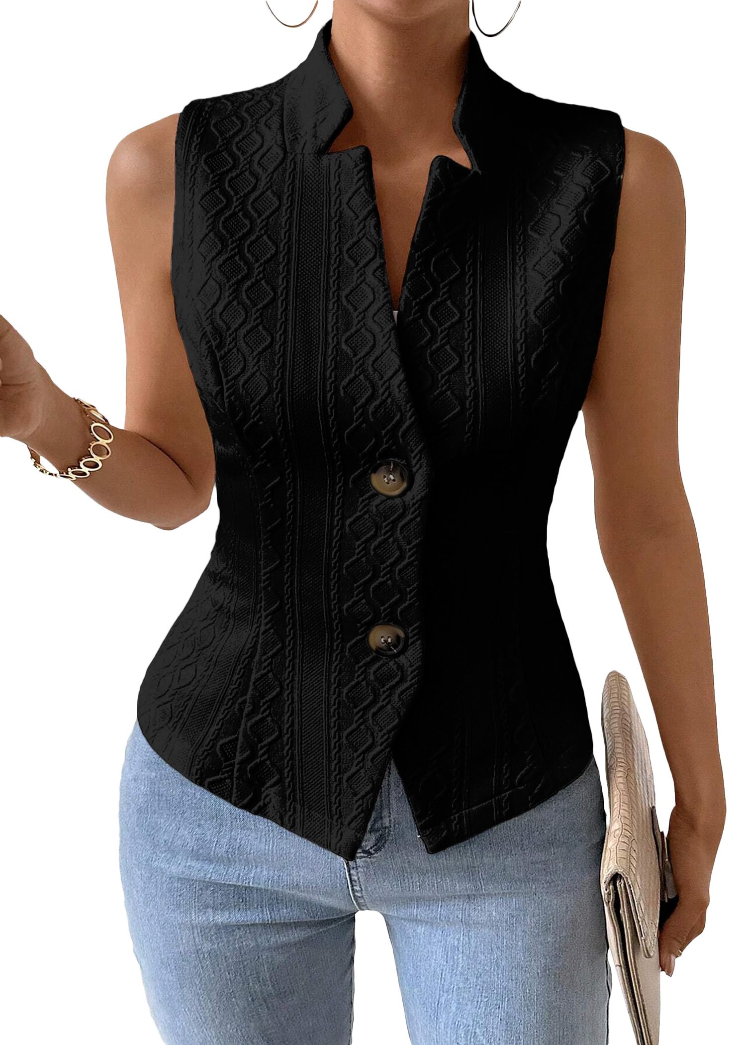 Photo 1 of Mina Self Summer Vest Tops For Women 2025 Black Fashion Trendy Casual Top Blazers Cardigans Beach Vacation Cute Clothes Outfits Womens Vests Lightweight Cute Fashion Women's Jackets Suits M