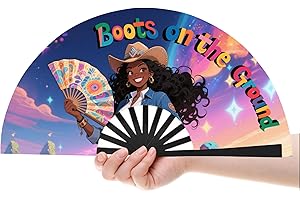 AYTHSRIC 13 inch Line Dance Popping Fan, Where Them Fans at Clack Fan, Boots On The Ground, Large Festival Folding Fans, Pop Fans for Women Foldable Wedding Dance Church Party (Style A)