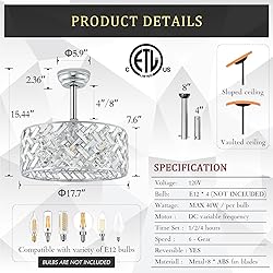 CATINER Chrome Crystal Caged Ceiling Fans with