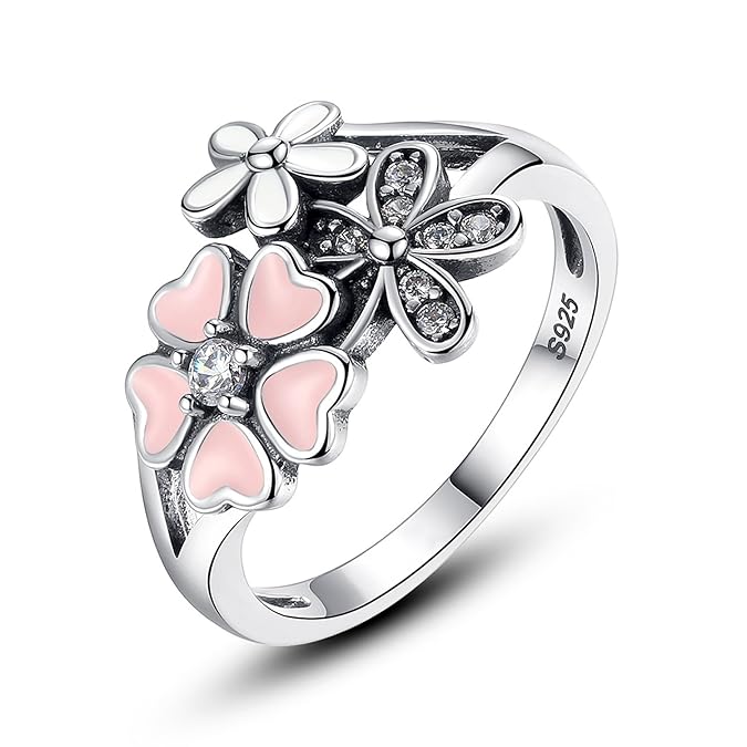Buy Sterling Silver Rings for Women Cherry Blossom Ring for Girls Teen Promise Rings for Her (6