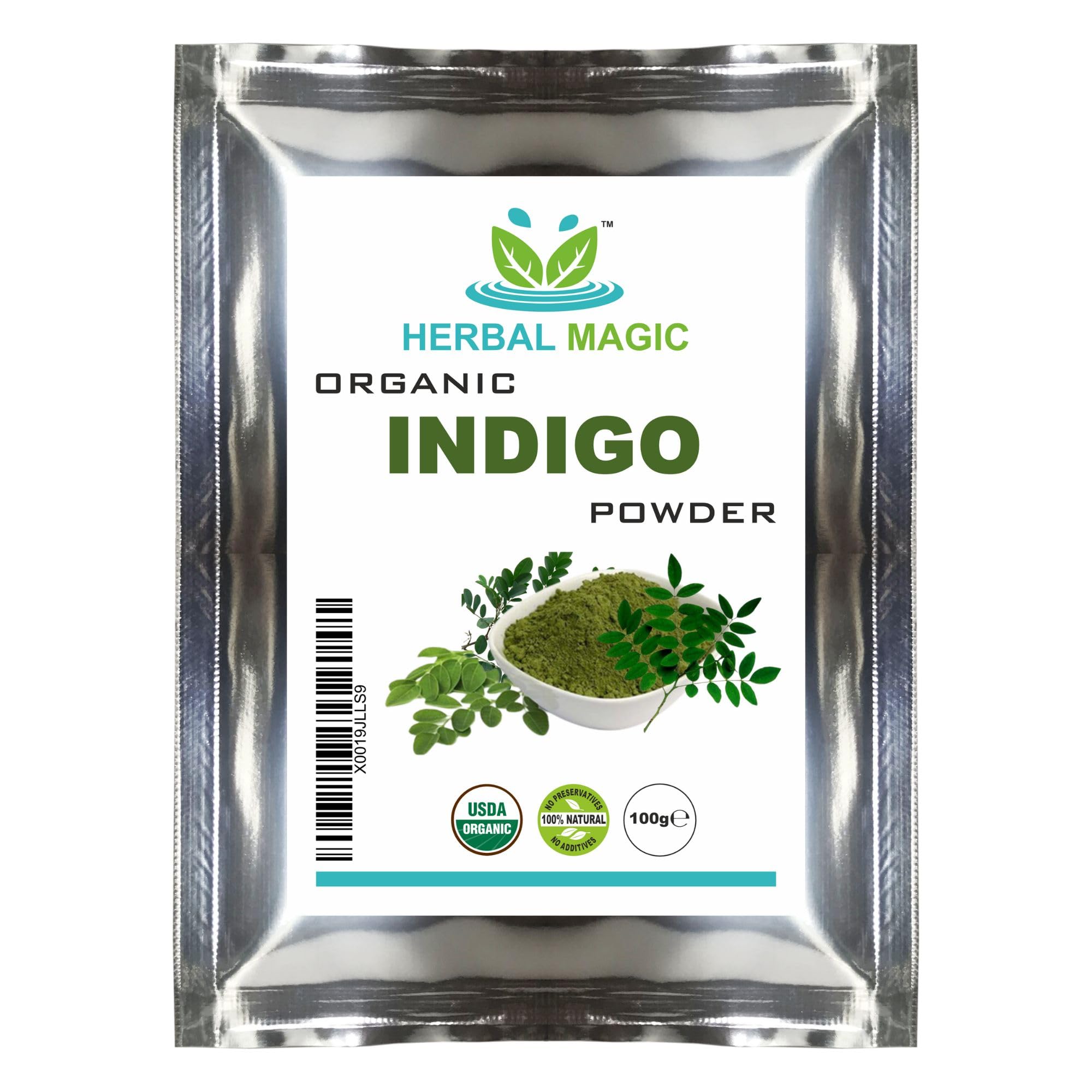 Herbal Magic's Organic Indigo Powder for Hair, USDA, Herbal Hair Dye, Natural Hair Mask/Color - Free from Fillers & Preservatives-100g