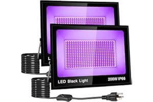 PIZHLO 2 Pack 200W LED Black Light, Blacklight Flood Light with Plug & Switch, IP66 Waterproof Outdoor Black Light Spotlight for Neon Glow Party Fluorescent Poster Body Paint Stage Lighting Halloween Decor